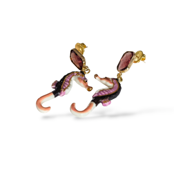 Orecchini Ippocampo neri e rosa - immagine 4
