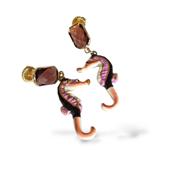 Orecchini Ippocampo neri e rosa - immagine 3
