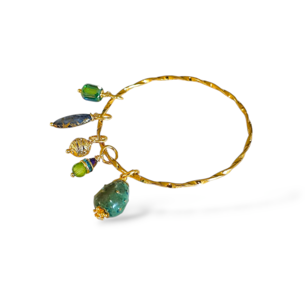 Bracciale rigido fico d'India verde con charm - immagine 3