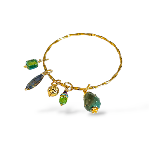 Bracciale rigido fico d'India verde con charm - immagine 2