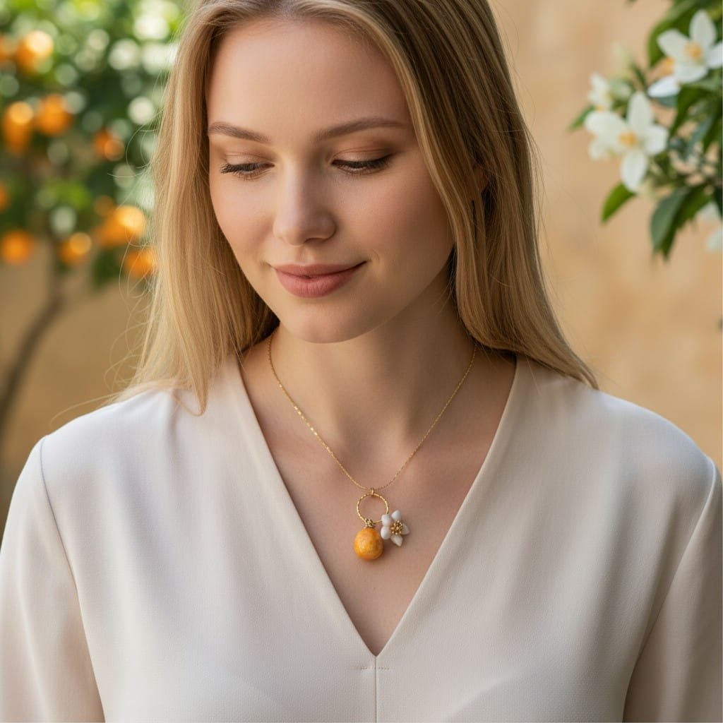 Collana Arancia con Zagara - Luce, dolcezza e fioritura: l'arancia nel suo racconto più luminoso - immagine 2